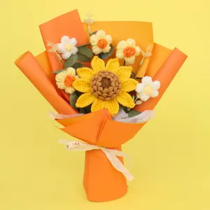 Handmade crochet sunflower bouquet featuring bright yellow and white flowers