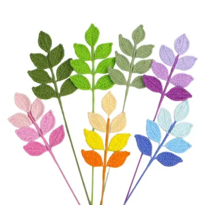 Handmade gradient crochet leaves, colorful knitted yarn bouquet ornaments for gift