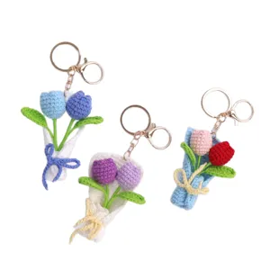 Handmade crochet tulip flower bouquet keychain bag charm in various colors for gifts