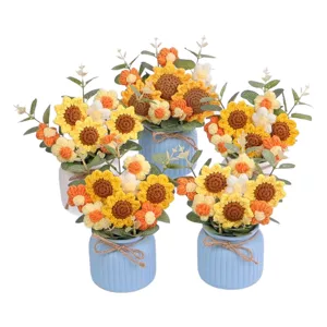 Handmade crochet sunflower potted plants set for home desktop decoration and birthday gifts