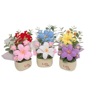 Handmade crochet flower bouquet potted plants for home office desktop decoration