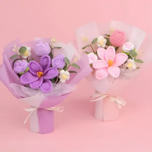 Ramo de Tulipanes de Hilo de Ganchillo Hecho a Mano Producto Terminado Regalo Creativo Para el Día de la Madre San Valentín Decoración Hogar