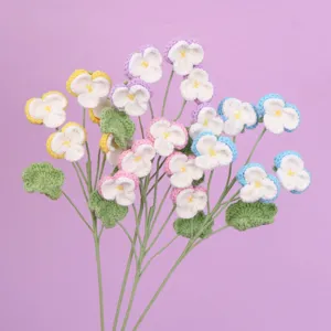 Handgestrickt Garn Stiefmütterchen Stiel Handgemacht Künstliche Blumen Strauß Heimdekoration Blumen Geschenk Für Festival Raum Deko