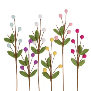 Handmade colorful crochet flower stems with autumn berry designs for home decor