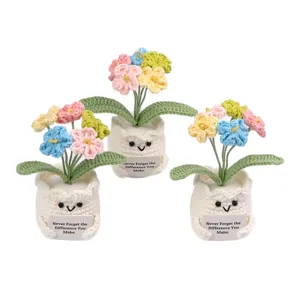 Handmade crochet colorful forget-me-not potted plant with inspirational message card