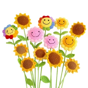 Handmade crochet sunflower and colorful smiley flower bouquet for graduation gift