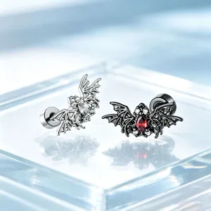 Gothic Fledermaus Flügel Knorpel Ohrstecker Kupfer Strass Titan Piercing Schmuck Für Unisex Party Halloween