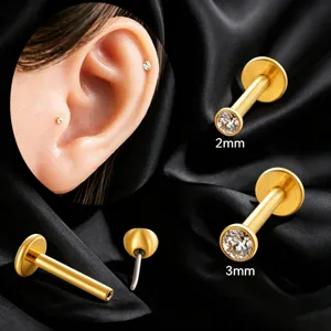 Titanium Alloy Flat Back Labret Stud Rhinestone Lip Ring Cartilage Earring Piercing Jewelry For Men Women Push Pin Stud