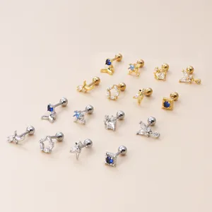 Fashion zircon butterfly and star ear studs with screw ball backs in gold and silver