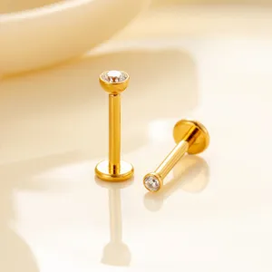 Golden G23 titanium labret stud with clear crystal for ear cartilage piercing jewelry