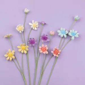 Flor Margarita Artificial Hecha A Mano Tejida A Crochet Flor Falsa De Hilo De Tallo Único Para Decoración De Escritorio De Oficina En Casa Regalo De Cumpleaños Creativo Adorno Floral Decorativo