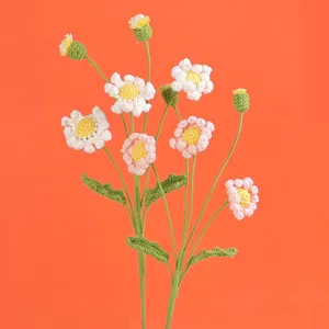 Handgemachte Häkeln Garn Gänseblümchen Blume Stiel Gestrickte Künstliche Kamille Blumenstrauß Für Haus Zimmer Schreibtisch Büro Dekoration Geschenk