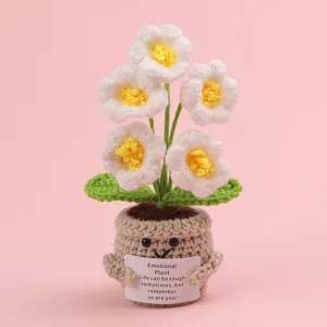 Handmade crochet emotional plant potted flower with a motivational message card gift.