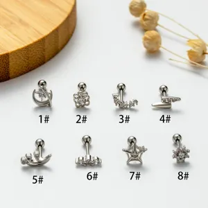 Set of 8 stainless steel stud earrings featuring zircon designs for helix and ear piercings