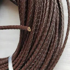 Cordón de cuero trenzado marrón oscuro de alta calidad para la fabricación de joyas de bricolaje