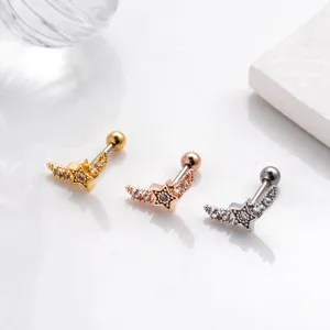 Stainless steel star and wing cartilage stud earrings with zircon in three colors
