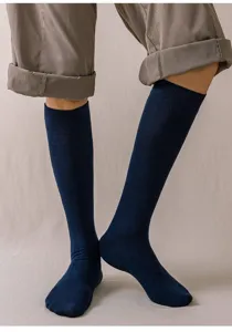 Chaussettes hautes homme bleu marine uni pour costume daffaires chaussettes de mollet en coton