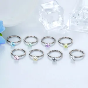 ASTM F136 Titan Scharnier Segmentring Rund Zirkonia Eingelegt Piercing Ohrring Nasenring Clicker Unisex Körperschmuck