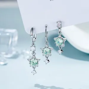 Frische Minzgrün Stern Titanlegierung Knorpel Piercing Ohrstecker Wald-Stil Strass Eingelegt Stern Ohrringe Schmuck