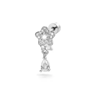 Zierlicher Stern- und Tränen-Ohrknorpelstecker mit funkelndem Cubic Zirkonia Pavé
