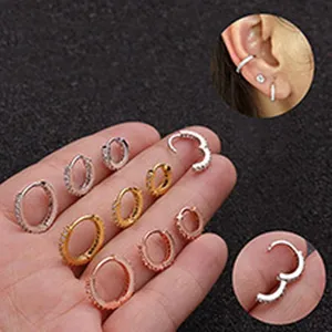 Various sizes of stainless steel micro-paved cubic zirconia hoop earrings in silver gold