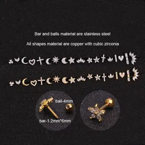 Stainless steel cartilage studs with micro-pave cubic zirconia and screw-back closure