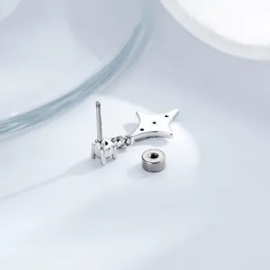 Silver star-shaped piercing earring with titanium alloy post and screw-on back.