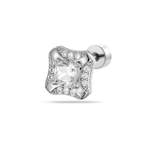 Elegant silver square stud earring with clear cubic zirconia for cartilage piercing