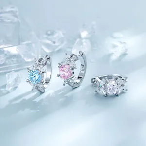 Exquisite Four-Petal Flower Zirconia Copper Ear Buckle Geometric Crystal Earrings For Women Elegant Fashion Jewelry