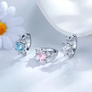 Exquisite floral hoop earrings in silver with colorful zircon and crystal petals