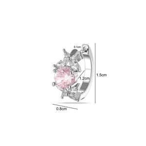 Elegant silver floral hoop earring featuring a pink round zircon and marquise stones