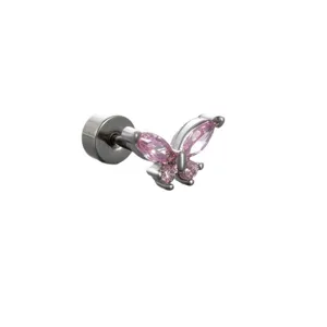 Elegante roze vlinder titanium schroefsluiting oorknopje voor kraakbeenpiercing