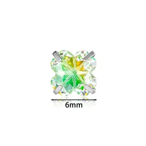 Funkelnder 6mm Kleeblatt-Zirkonia-Ohrstecker mit frischem gelb-grünem Farbverlauf