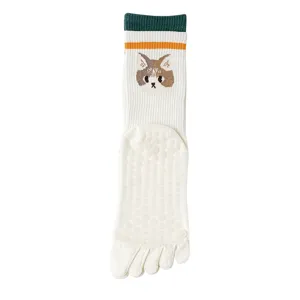 Calcetines de Yoga Antideslizantes de Cinco Dedos para Mujer Algodón Profesional Pilates Atlético Deportes Calcetines de Tripulación Lindo Patrón de Animales