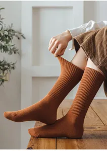 Women solid color long cotton tube socks autumn winter daily wear fashion comfort knit hosiery