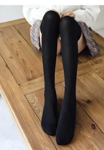 Medias altas de rejilla negra para mujer, calcetines de verano JK transpirables para piernas esbeltas.