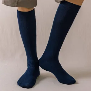 Chaussettes Longues en Coton pour Hommes Affaires Automne Hiver Couleur Unie Chaussettes de Mollet Confortables Respirantes