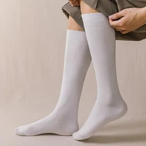 Chaussettes longues unies blanches pour homme en coton style affaires mi mollet élégantes