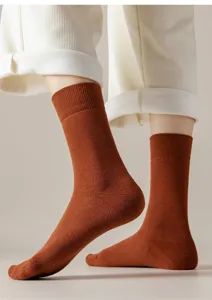 Thickened loop winter mid-tube socks for women, solid color Japanese style cotton socks.