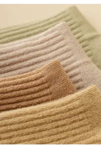 Close-up detail of women's thick warm ribbed wool socks, showing soft knit texture.