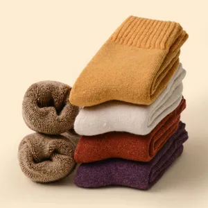 Dicke thermische Winter Wollsocken Set, gefütterte kuschelige mittelhohe Socken für Damen warm