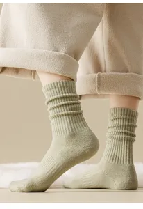 Thick warm wool socks for women, winter thermal ribbed knit crew socks, soft cozy footwear.