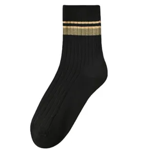 Men's Combed Cotton Crew Socks Autumn Winter Striped Athletic Casual Breathable Sweat-Absorbing Deodorant Comfort