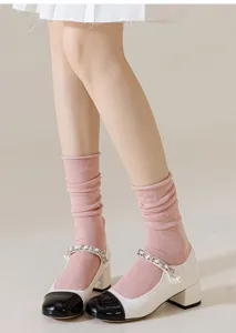 Women bamboo fiber slouch socks, thin breathable spring summer stackable socks detail.
