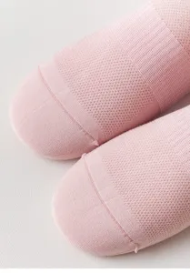 Pink mesh cotton socks detail view, showing fine toe stitching and breathable fabric texture.