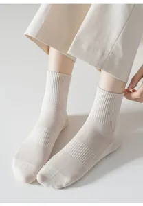 Women mesh cotton mid tube socks, breathable solid color casual spring summer socks.
