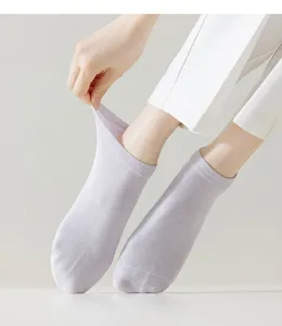 Detail shot of light purple ankle socks showing excellent stretch and soft breathable fabric.