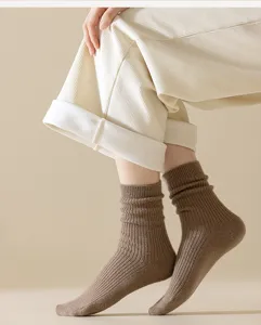 Women winter warm ribbed slouch socks, thick thermal solid color cotton socks detail view.