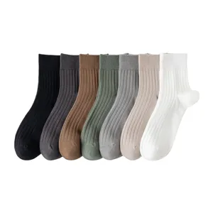 Men's Cotton Crew Socks Breathable Solid Color Ribbed Casual Athletic Socks