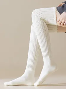 Verdikte geribbelde over-de-knie lange sokken, warme katoenen gebreide winter beenwarmers.